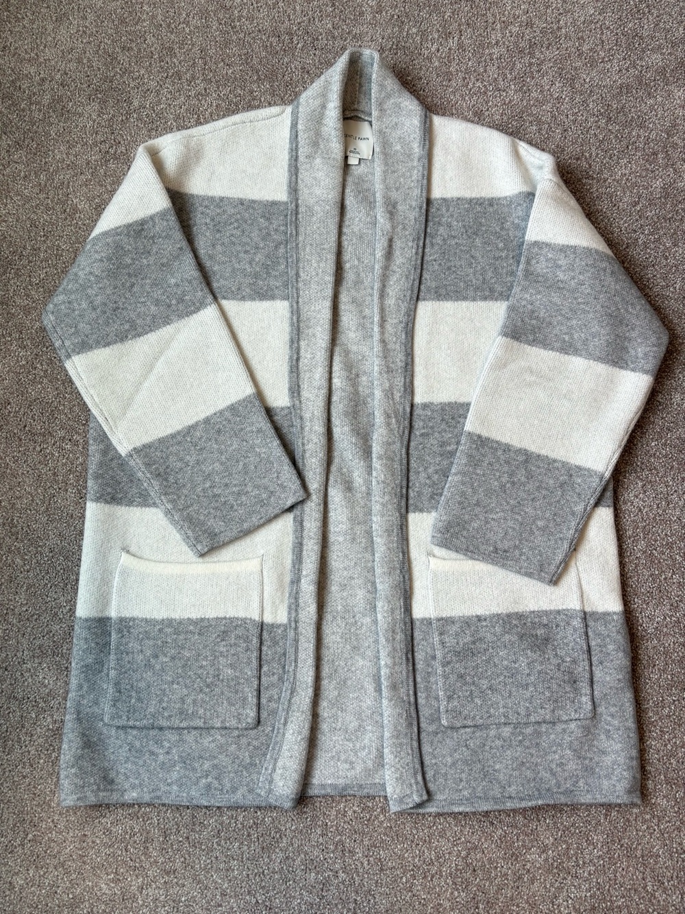 Gentle Fawn Gray & Cream Striped Oversized Open Sweater